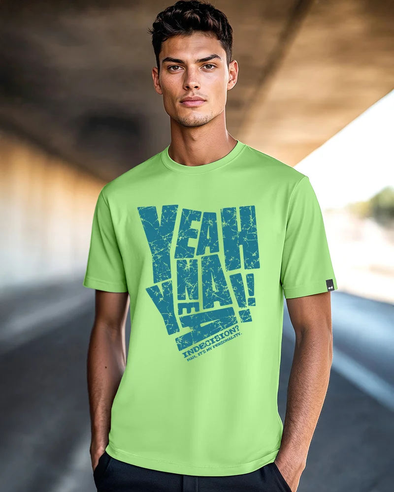 bewakoof Men's Jade Lime Green Yeah Nah Typography T-shirt